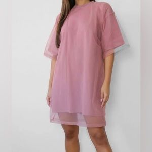 Missguided Pink/ Dark Blush Mesh T-Shirt Dress/ Long Top